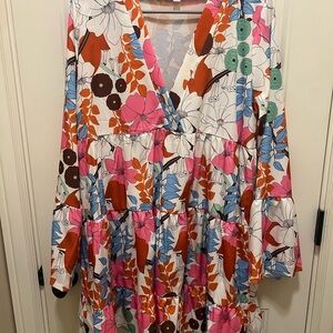 Floral V-Neck Dress with Bell Sleeves